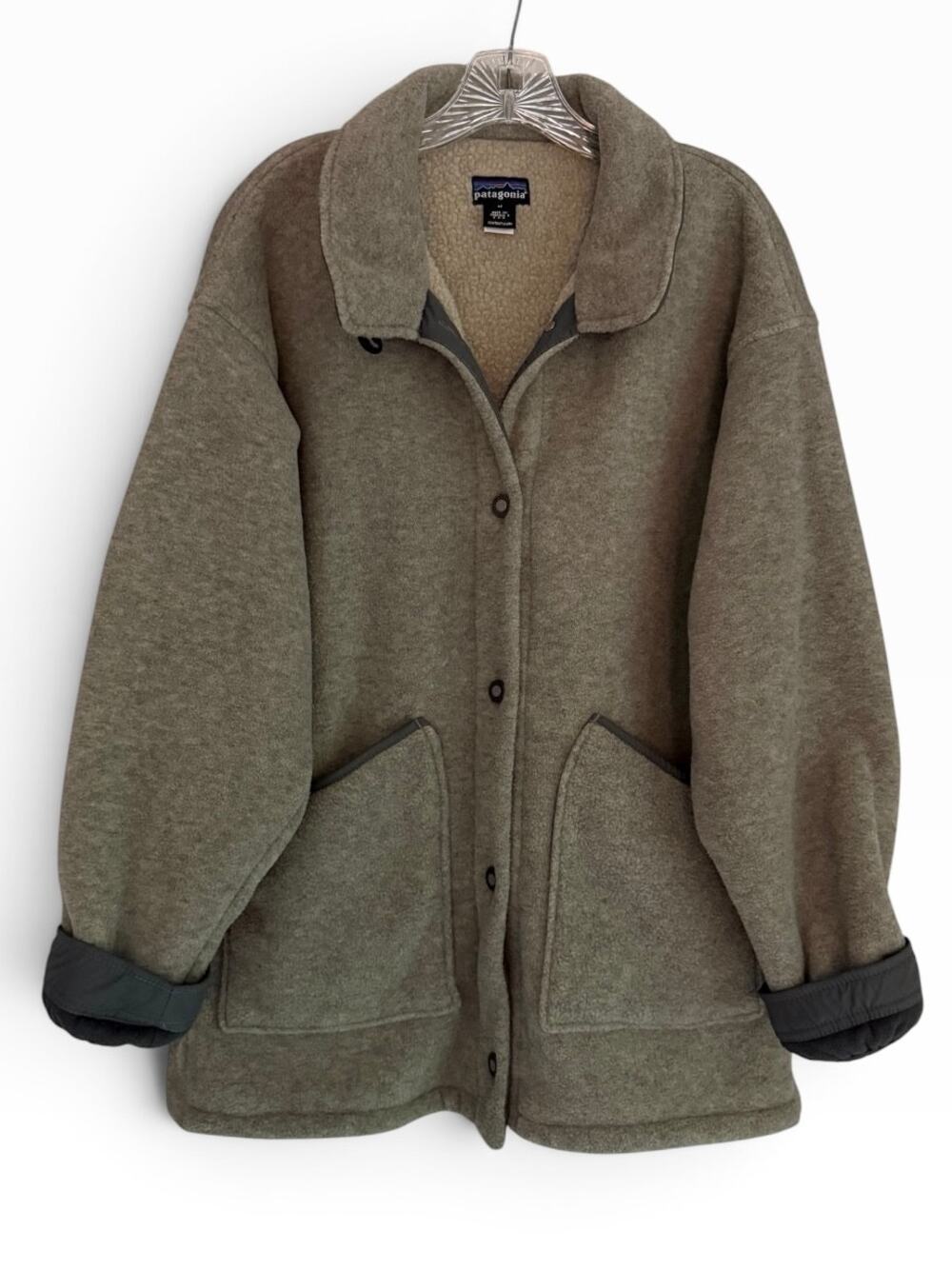 VTG 90s Patagonia Synchilla Shearling Barn Chore Jacket Grey Tan Medium F97